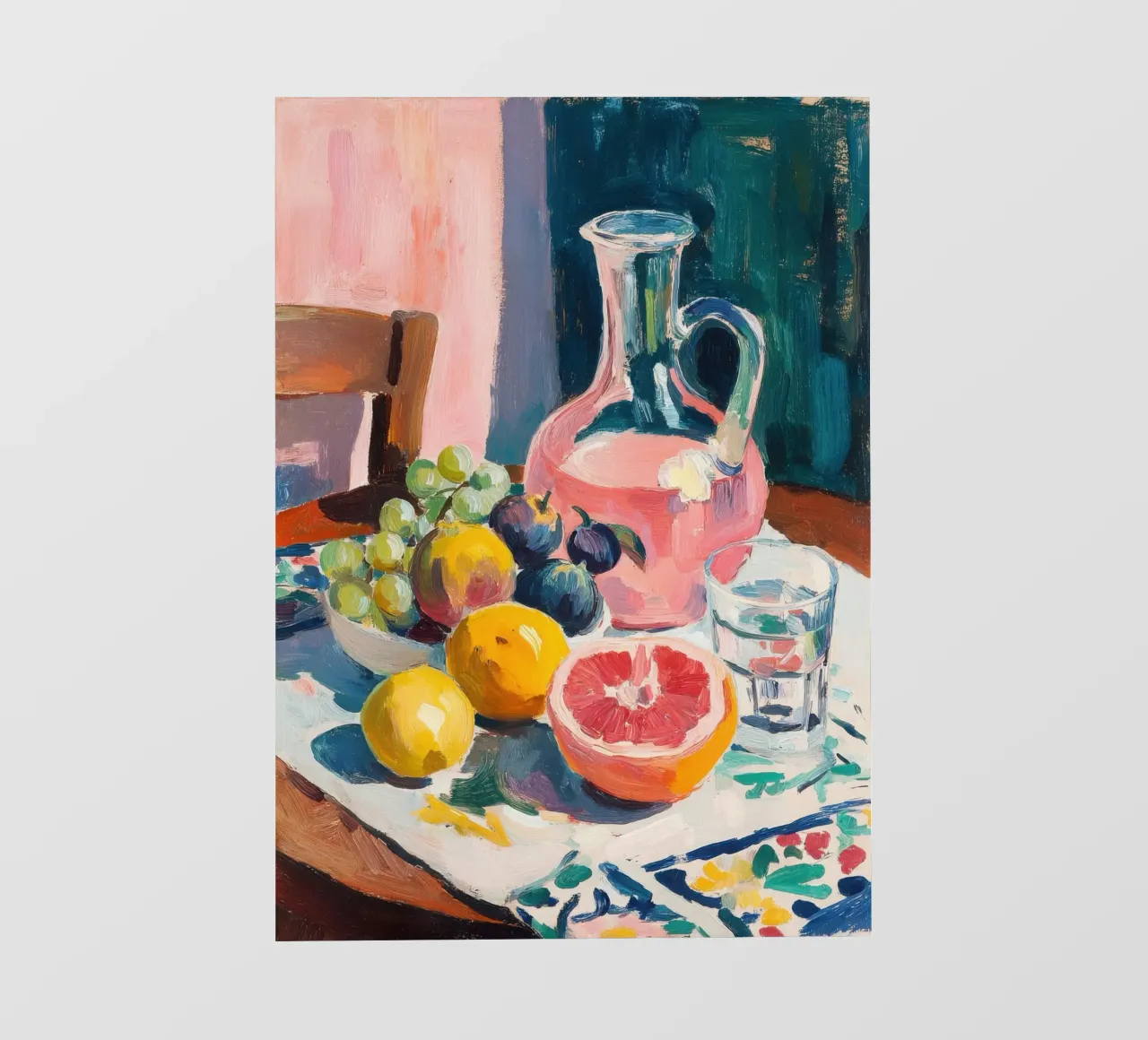 Frutta colorata con caraffa di vetro rosa pellicola backlit da ArtByNiki