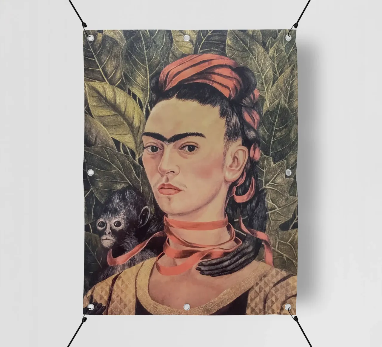Ritratto di Frida Kahlo con scimmia telo in pvc da Carinaprint