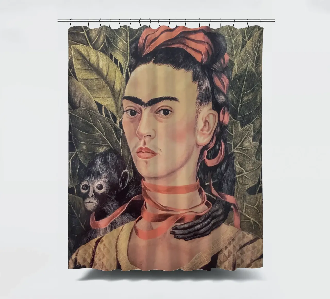 Retrato Frida Kahlo con mono cortina de baño de Carinaprint