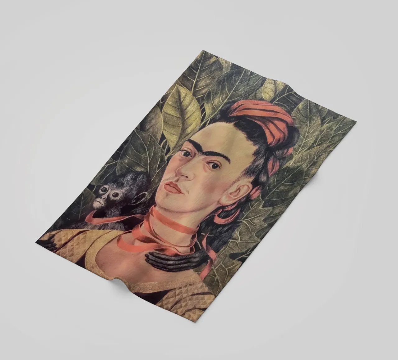 Ritratto di Frida Kahlo con scimmia telo mare da Carinaprint