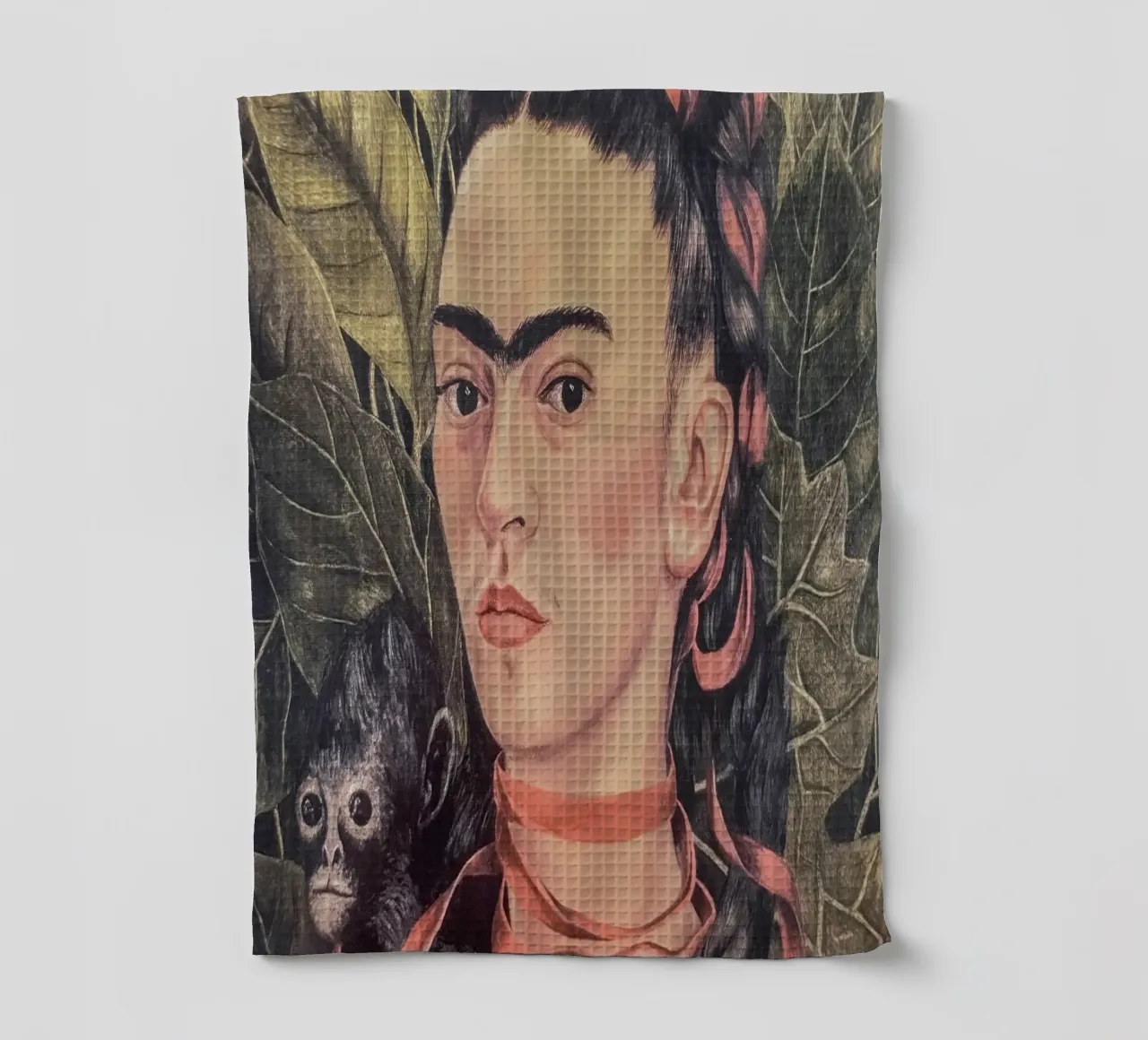 Ritratto di Frida Kahlo con scimmia canovaccio da cucina da Carinaprint