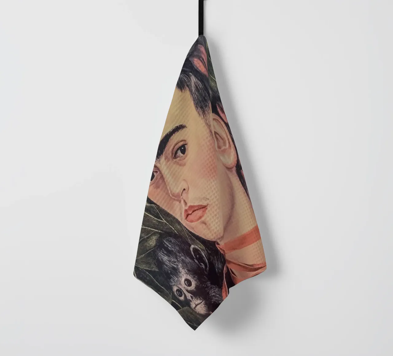 Ritratto di Frida Kahlo con scimmia canovaccio da cucina da Carinaprint
