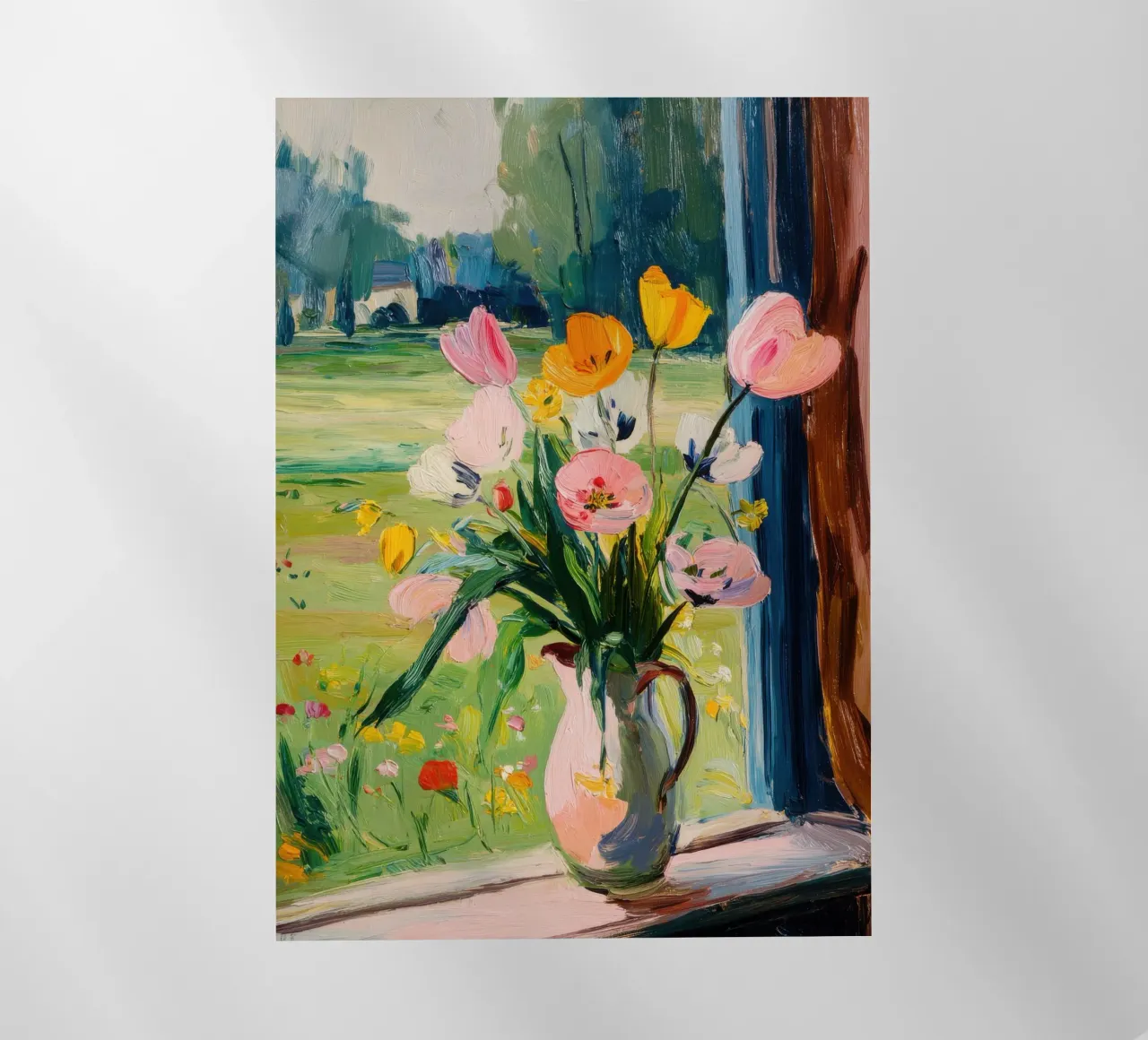 Tulipani colorati in un vaso rosa pellicola backlit da Nikis Art Studio