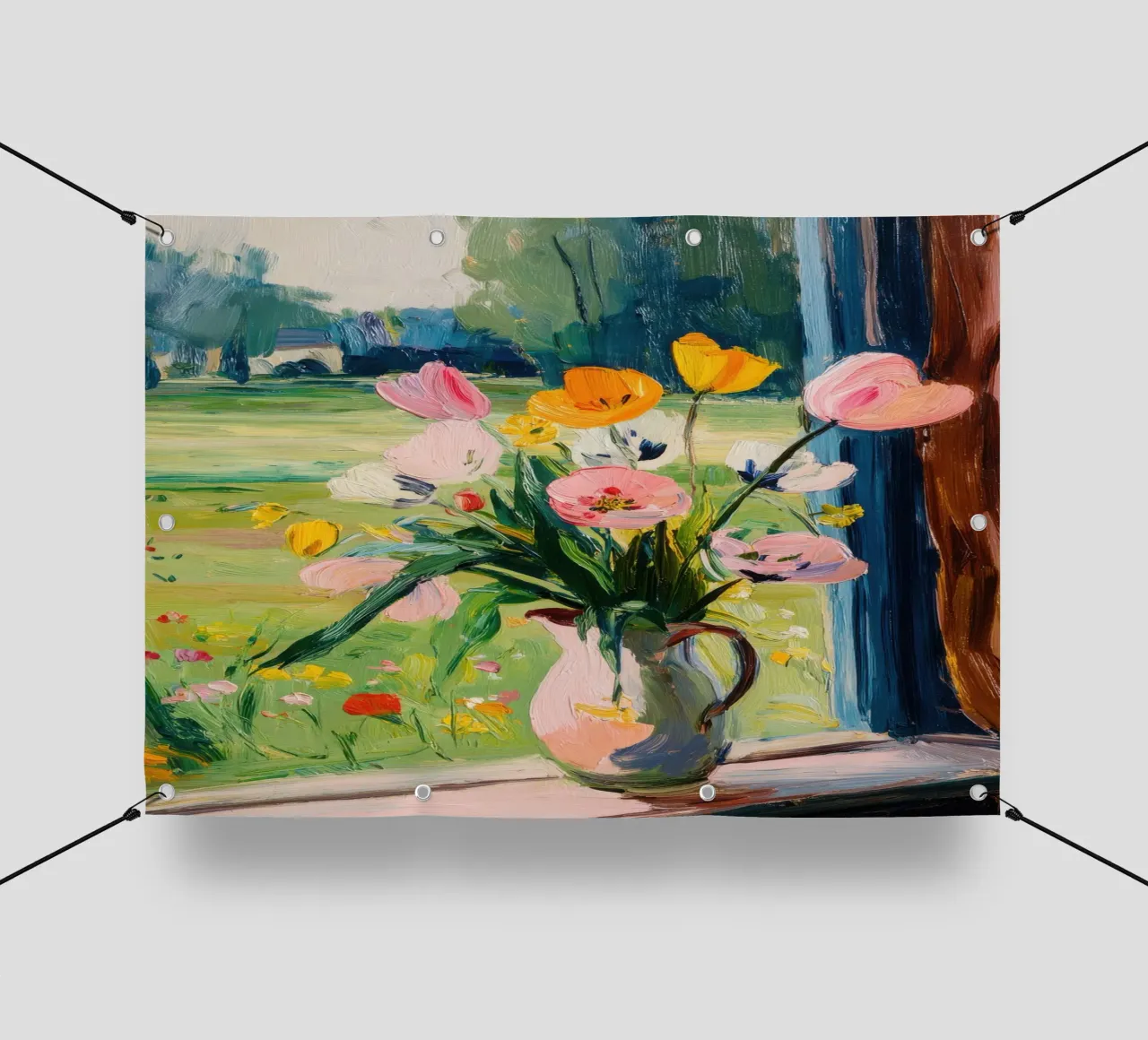 Tulipani colorati in un vaso rosa telo in pvc da Nikis Art Studio