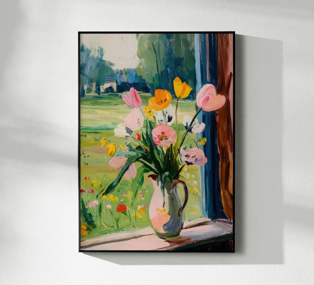 Tulipani colorati in un vaso rosa plexiglass da Nikis Art Studio