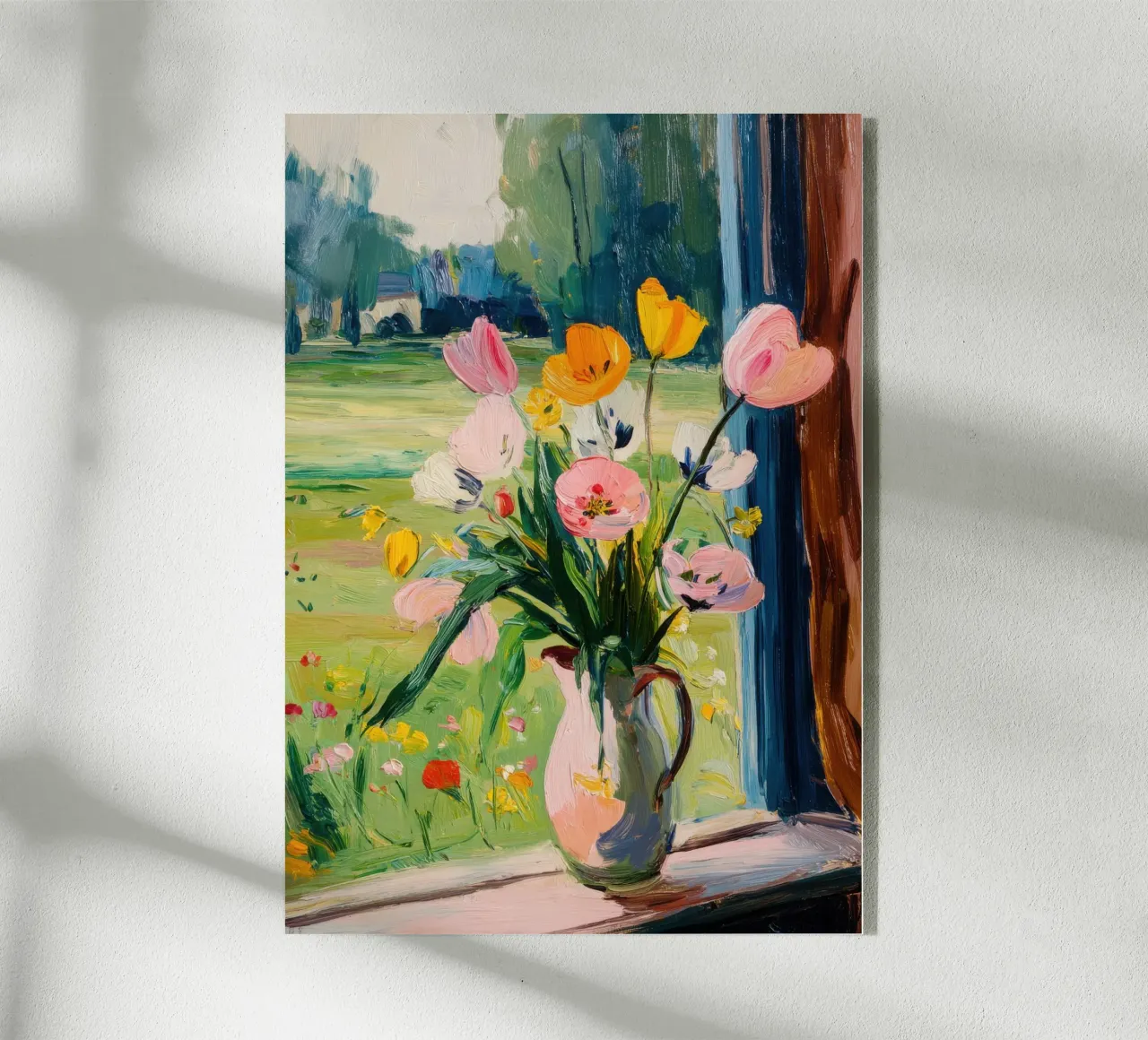 Tulipani colorati in un vaso rosa plexiglass da Nikis Art Studio
