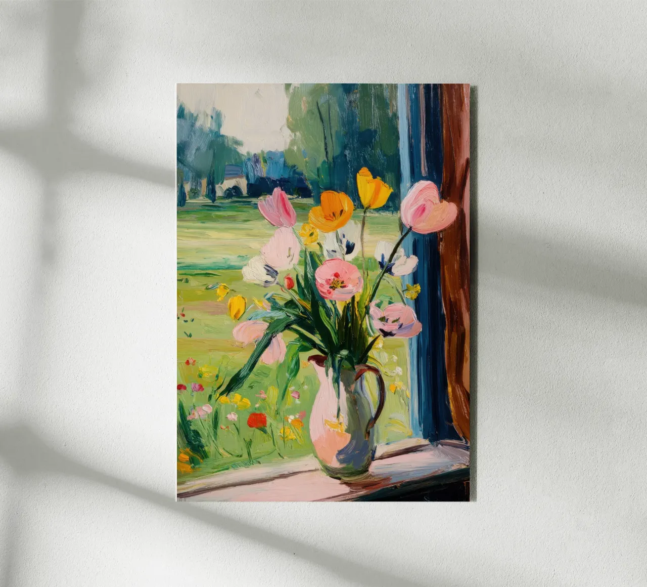 Tulipani colorati in un vaso rosa alluminio dibond da Nikis Art Studio