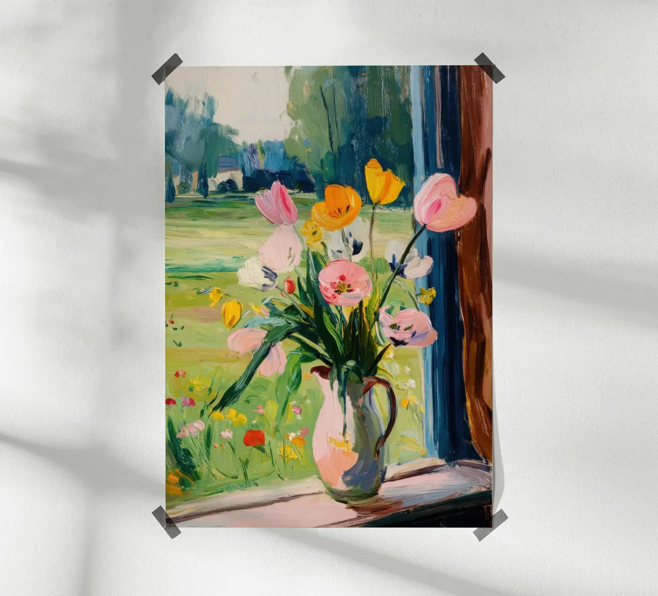 Tulipani colorati in un vaso rosa carta hahnemühle da Nikis Art Studio