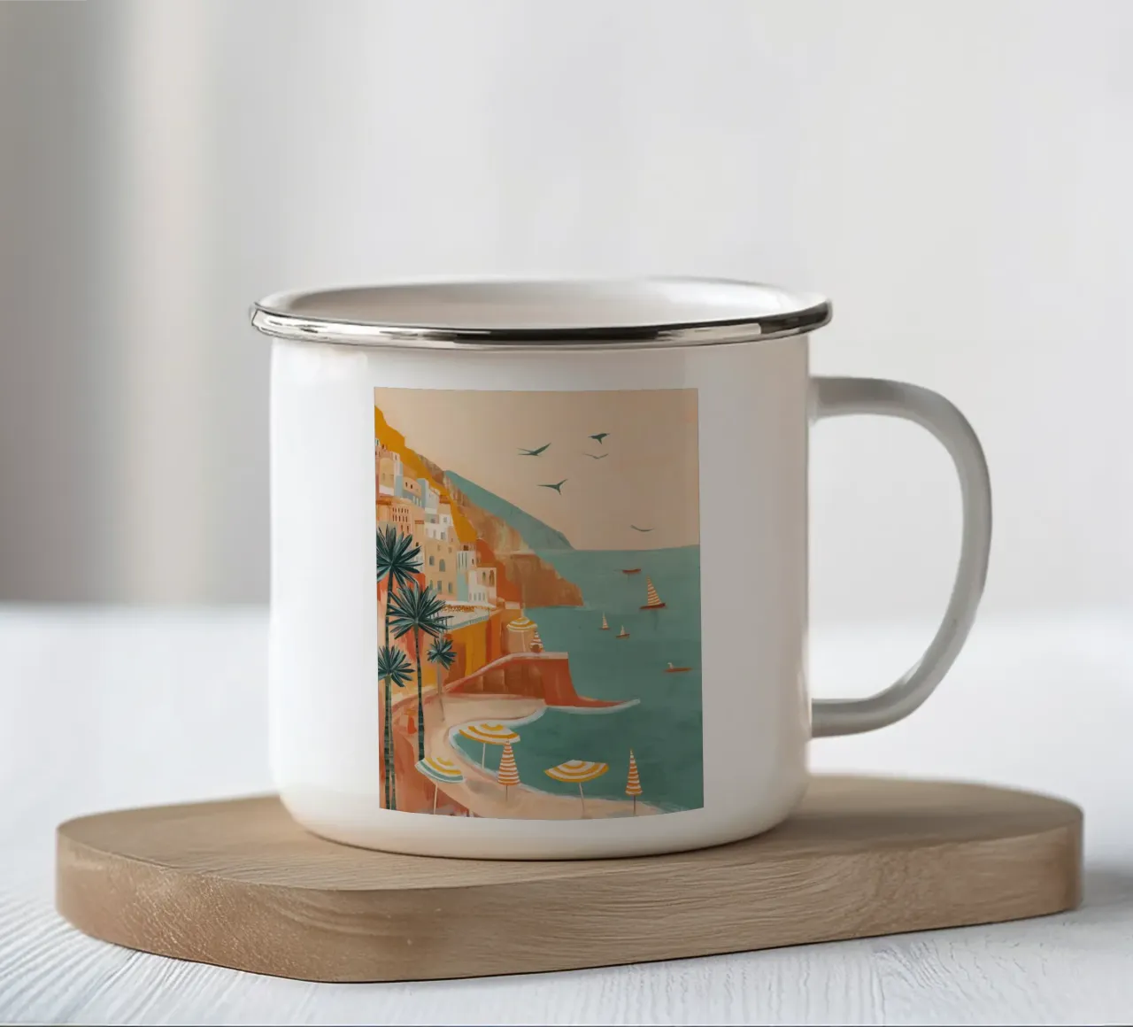 Striped sails in turquoise calm tazza in smalto da Luca