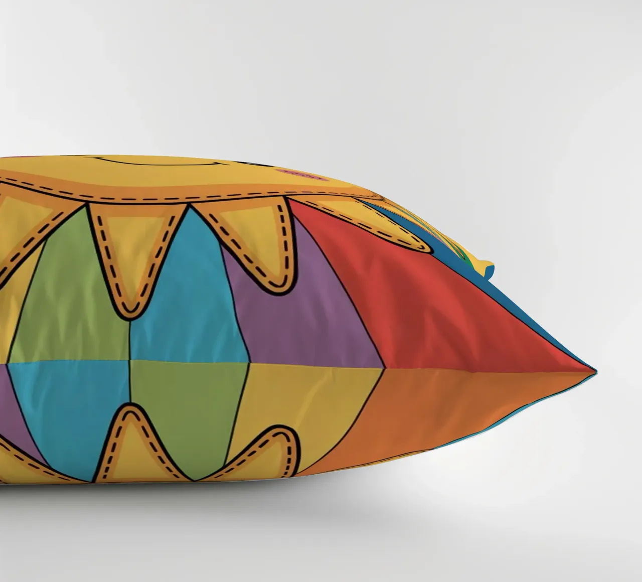 Sole sorridente Kawaii con raggi arcobaleno cuscino da logic