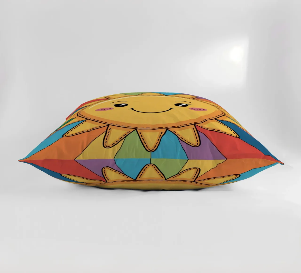Sole sorridente Kawaii con raggi arcobaleno cuscino da logic