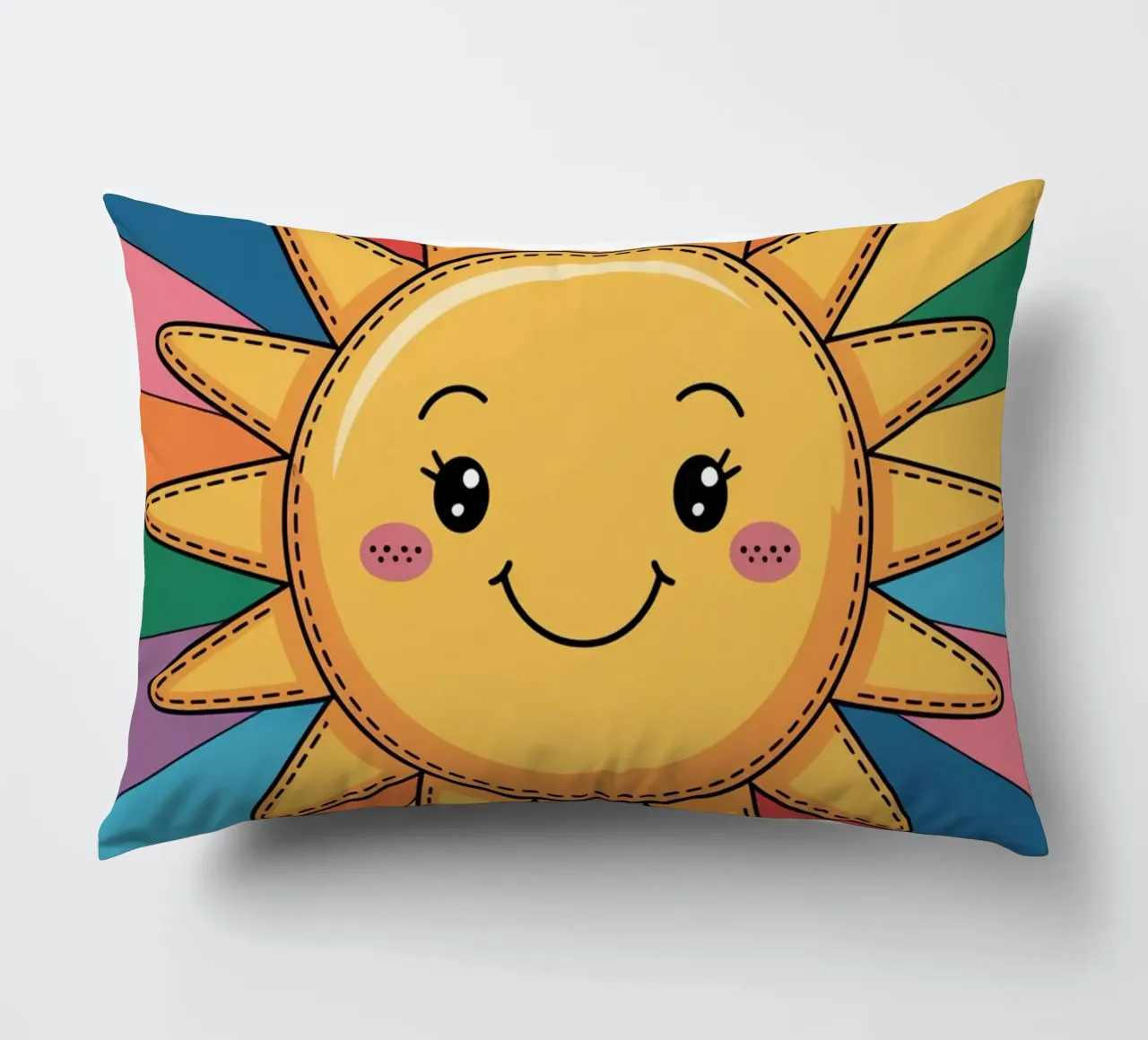 Sole sorridente Kawaii con raggi arcobaleno cuscino da logic