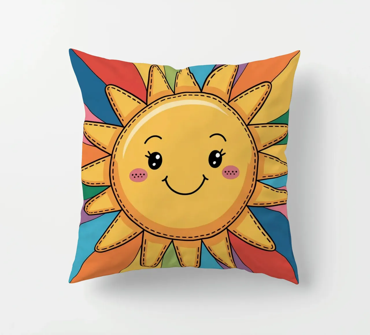 Sole sorridente Kawaii con raggi arcobaleno cuscino da logic