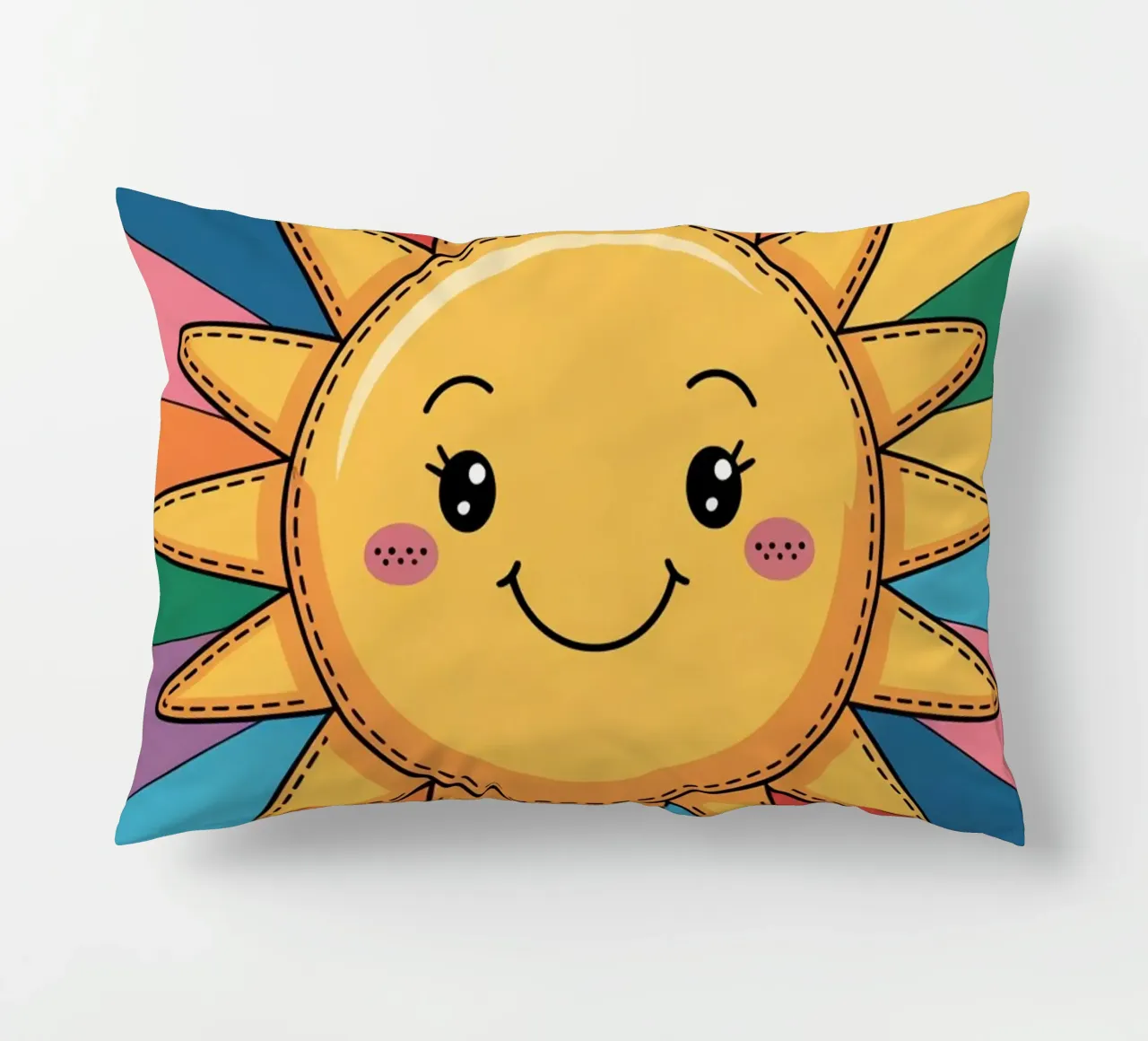 Sole sorridente Kawaii con raggi arcobaleno cuscino da logic