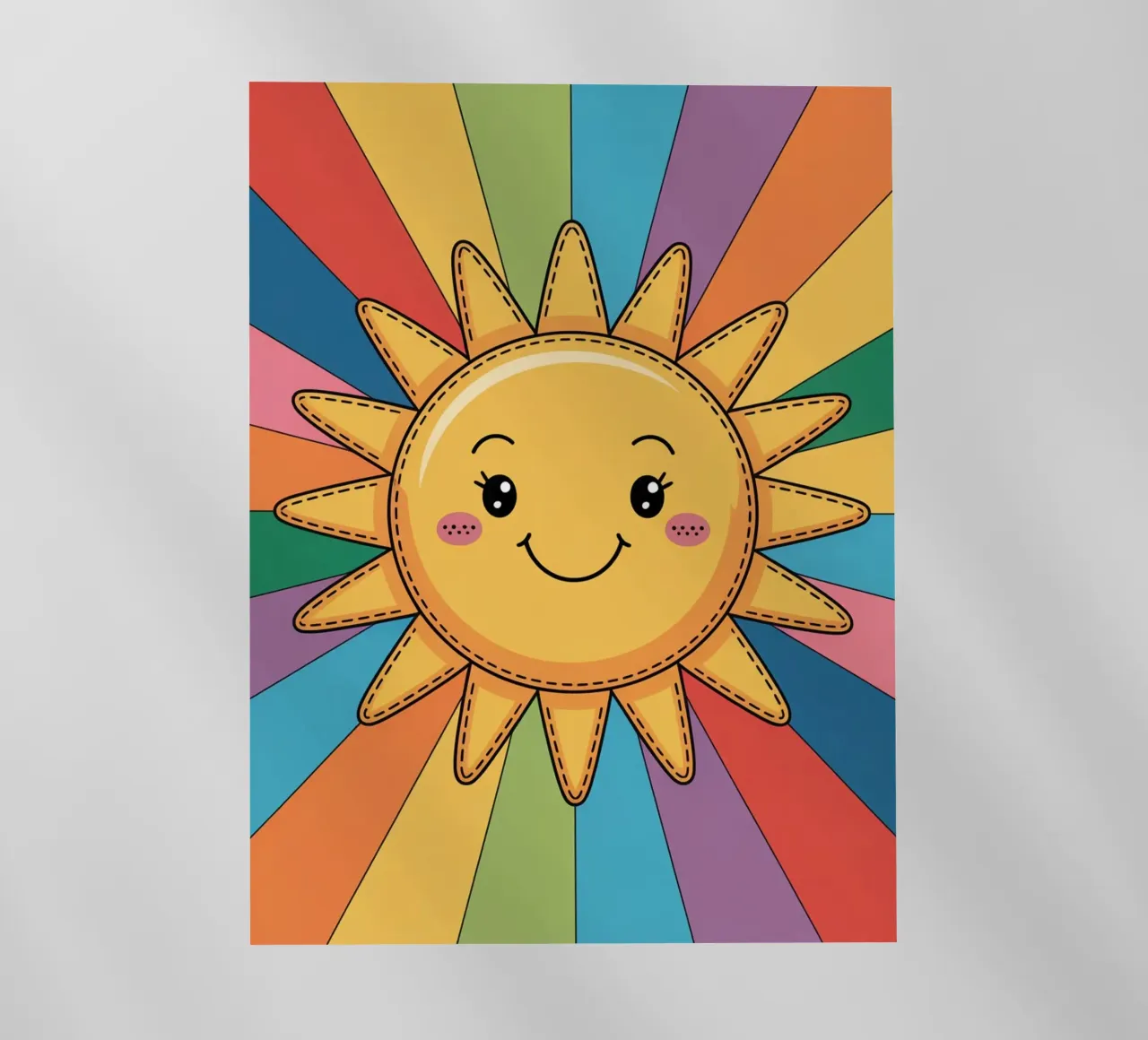 Sole sorridente Kawaii con raggi arcobaleno pellicola backlit da logic