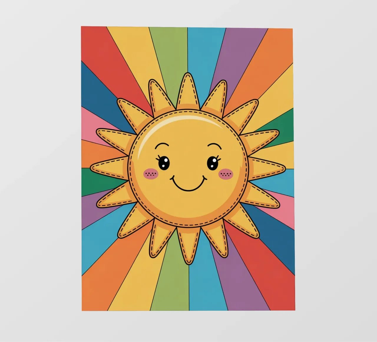 Sole sorridente Kawaii con raggi arcobaleno pellicola backlit da logic