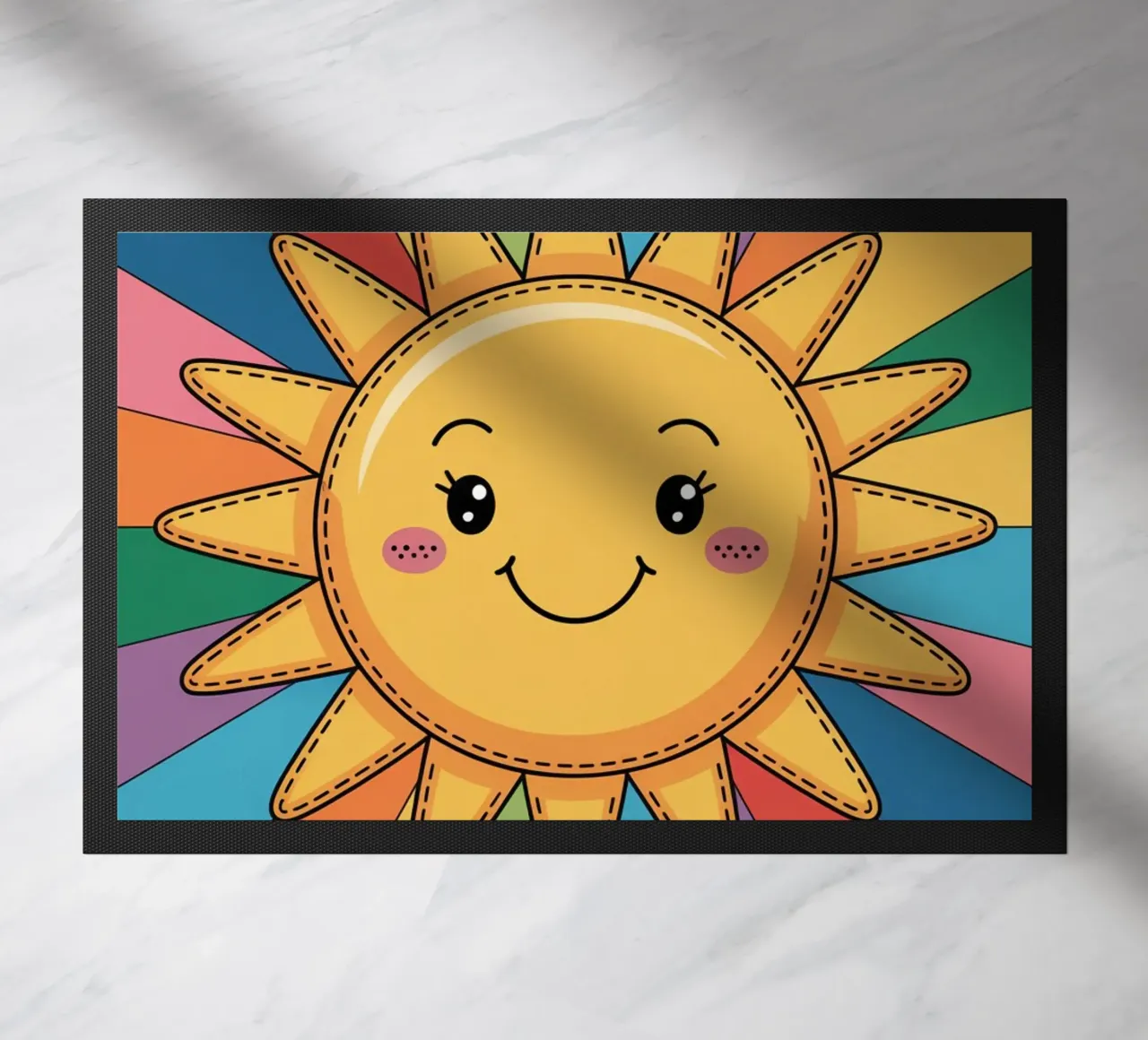Sole sorridente Kawaii con raggi arcobaleno zerbino da logic
