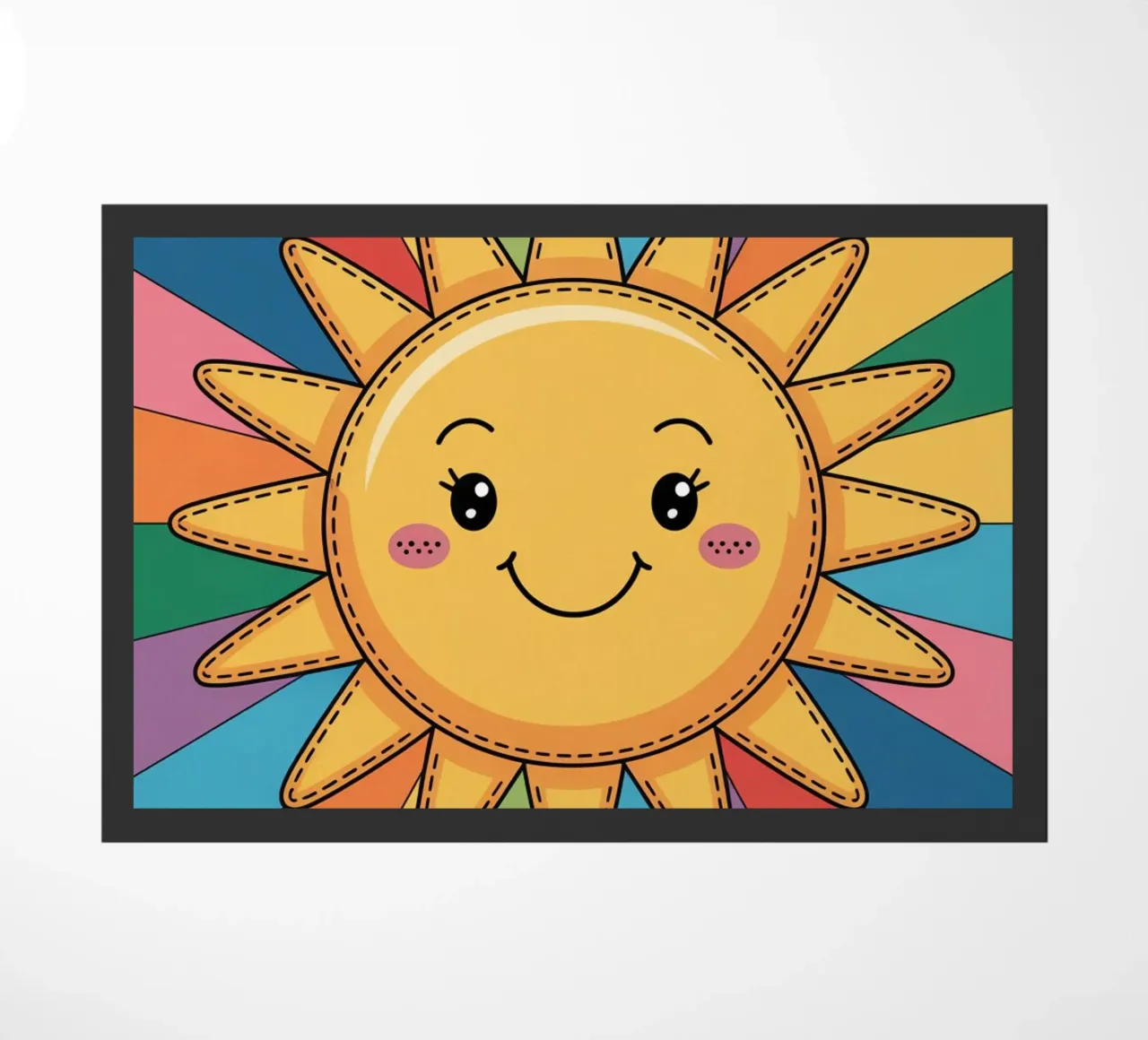 Sole sorridente Kawaii con raggi arcobaleno zerbino da logic
