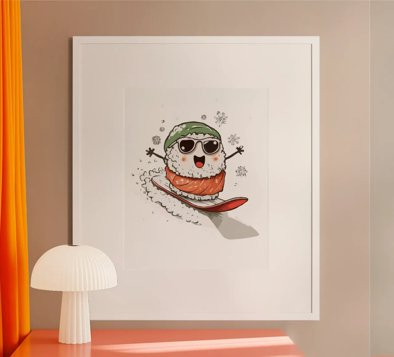 sushi snowboard poster con telaio in alluminio da edsonramosart