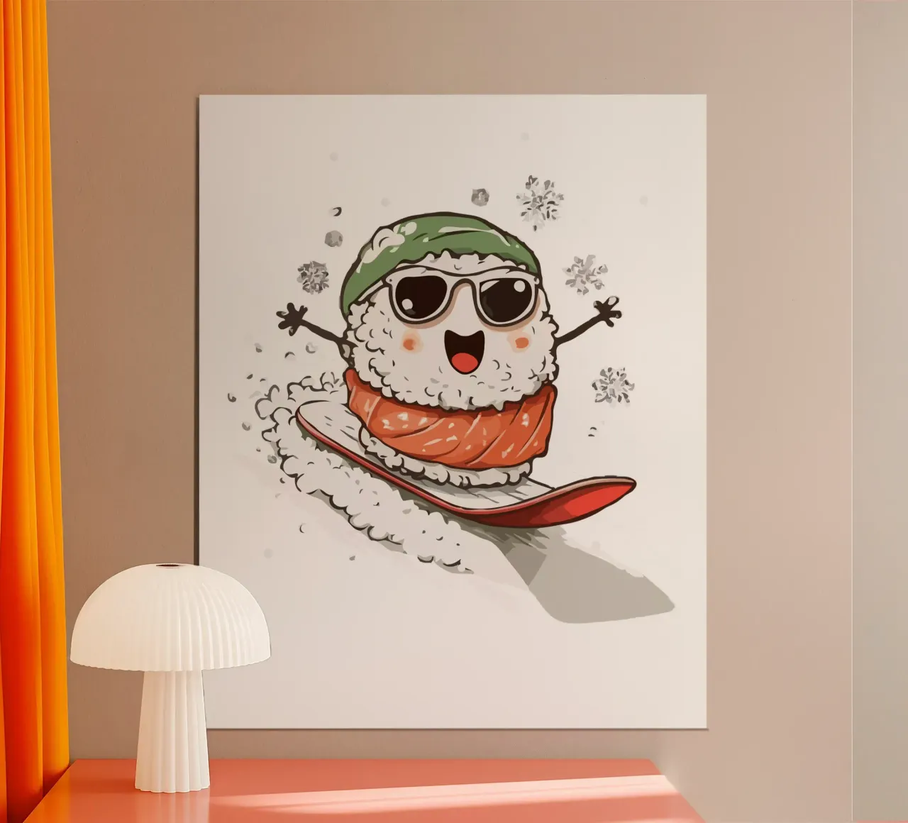 sushi snowboard poster con telaio in alluminio da edsonramosart
