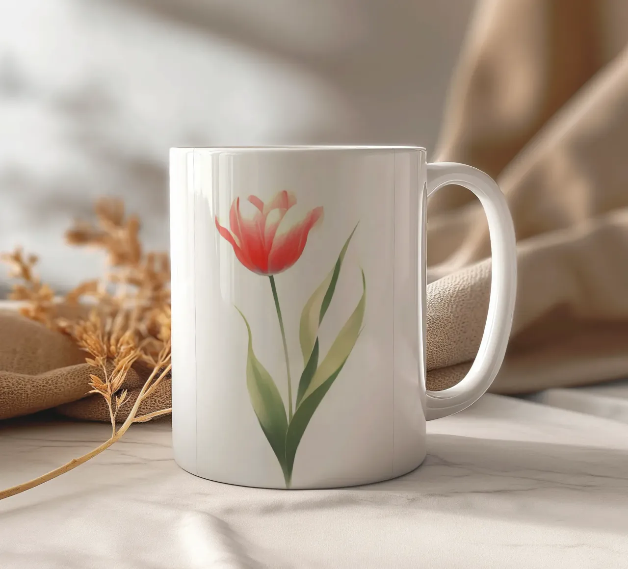 Pittura digitale minimalista di fiori di tulipano tazza in ceramica da Bloom And Brush