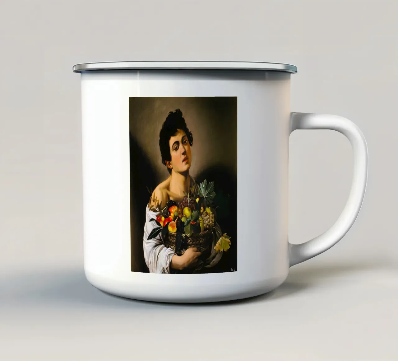 Caravaggio - Ragazzo con canestro di frutta, 1593 tazza in smalto da William Store