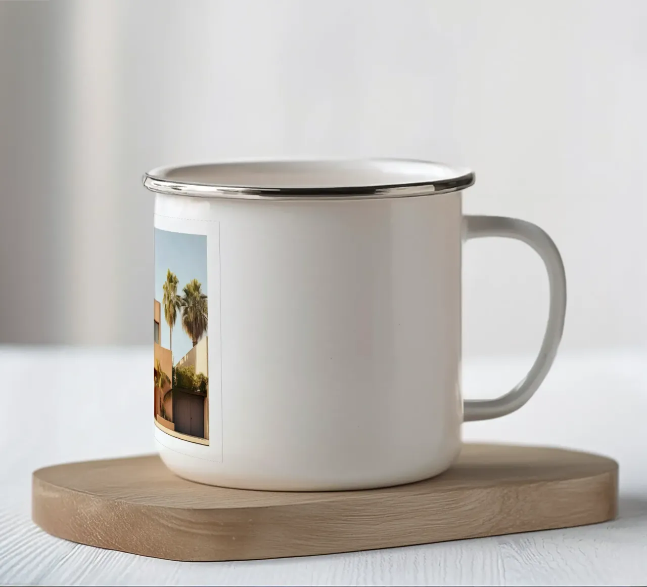 Burnt Orange Beach House With Palms Summer tazza in smalto da robertmotoiart