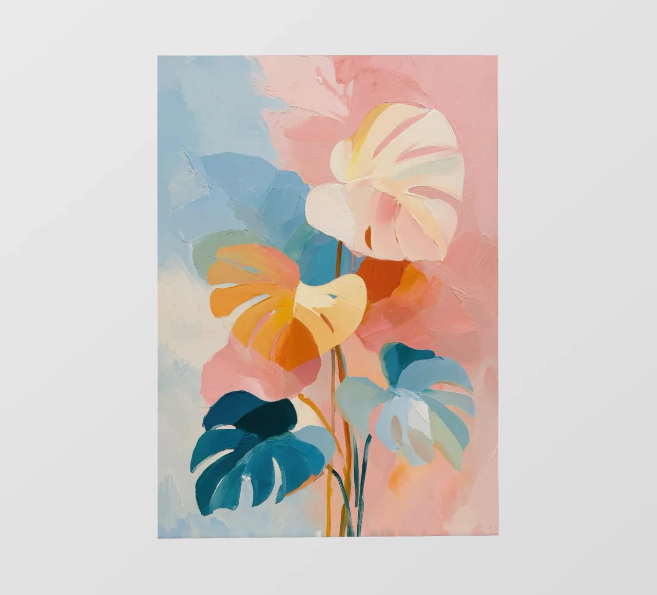 Monstera astratta con fiori dai colori pastello pellicola backlit da Nikis Art Studio