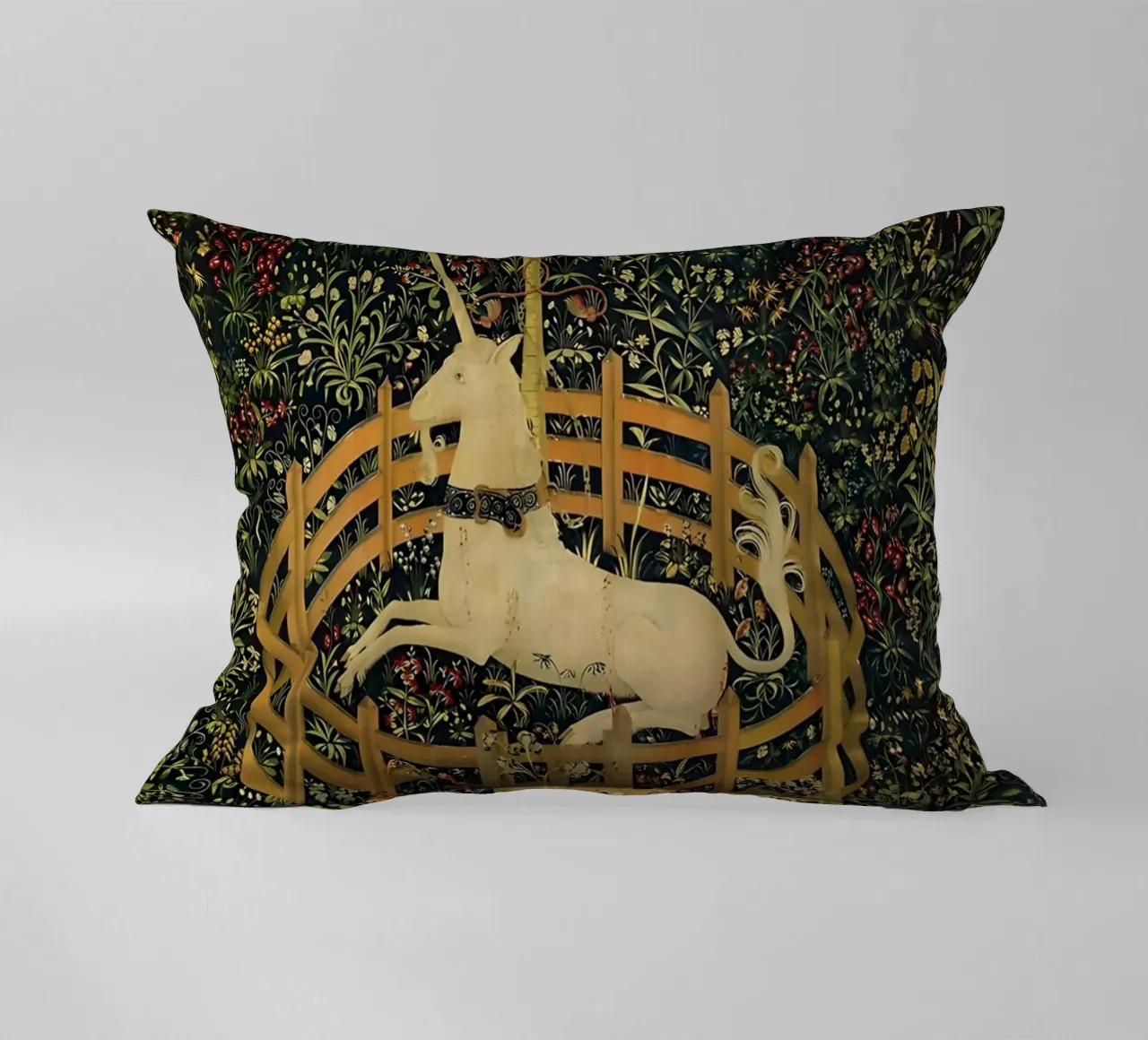 Unicorn in Captivity decorative cushion by William Store