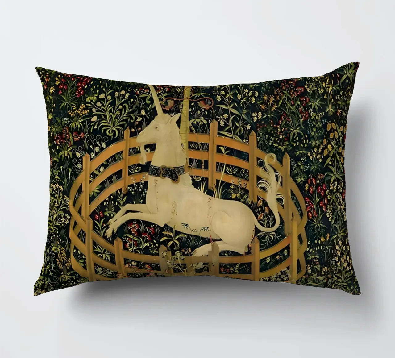 Unicorn in Captivity decorative cushion by William Store