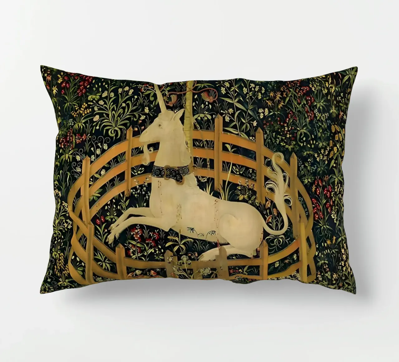 Unicorn in Captivity decorative cushion by William Store