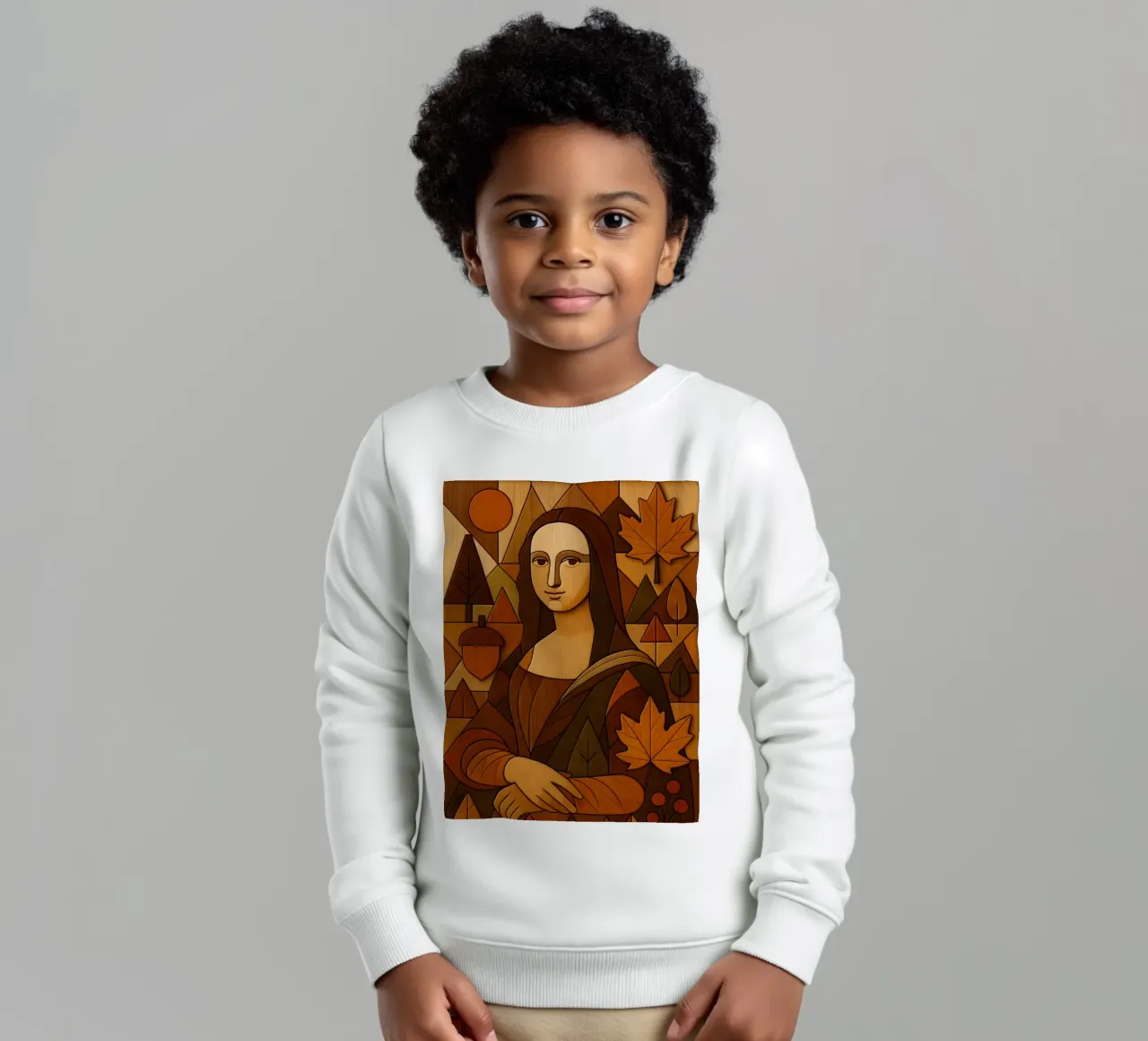 Monna Lisa in legno intagliato felpa bambino da ARTOMATIC