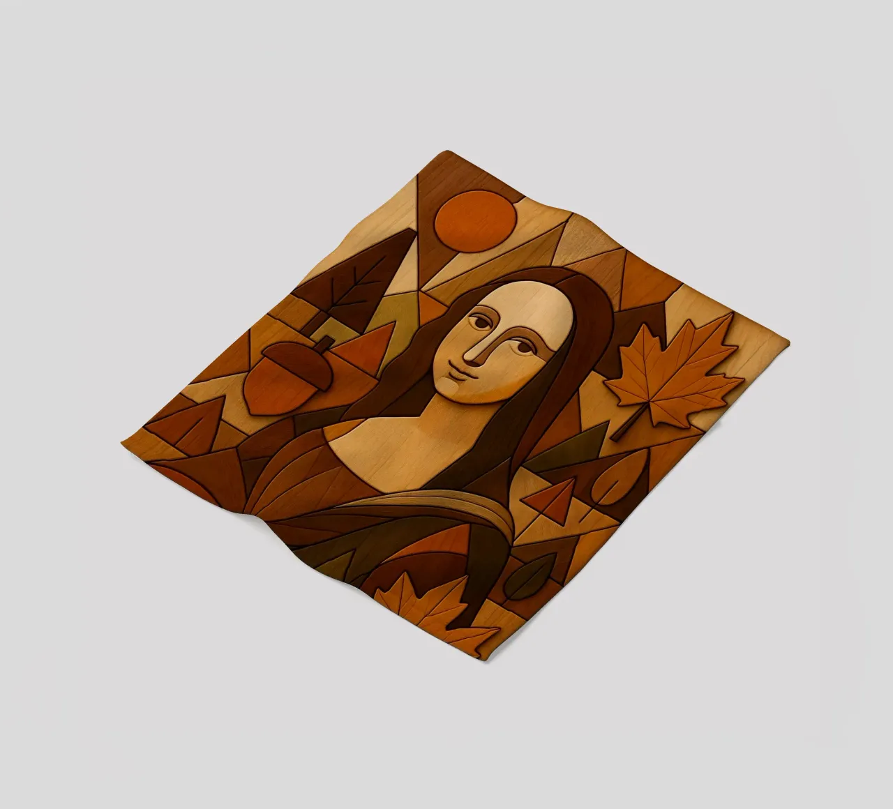 Monna Lisa in legno intagliato coperta in pile da ARTOMATIC