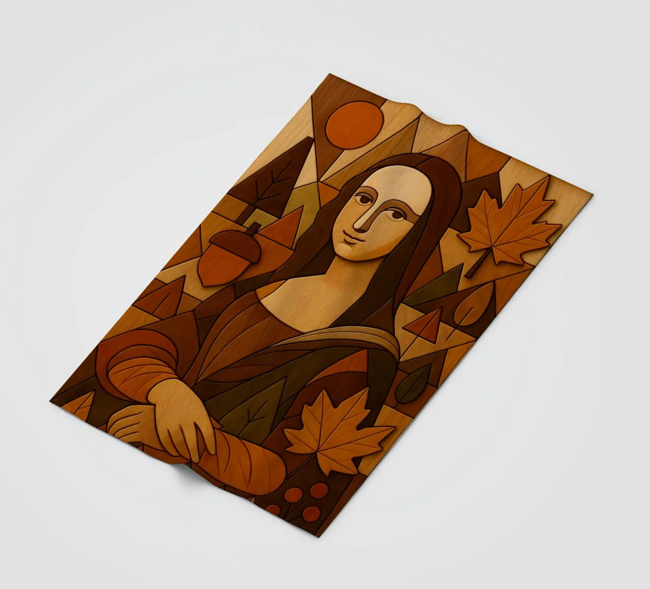 Monna Lisa in legno intagliato coperta in pile da ARTOMATIC