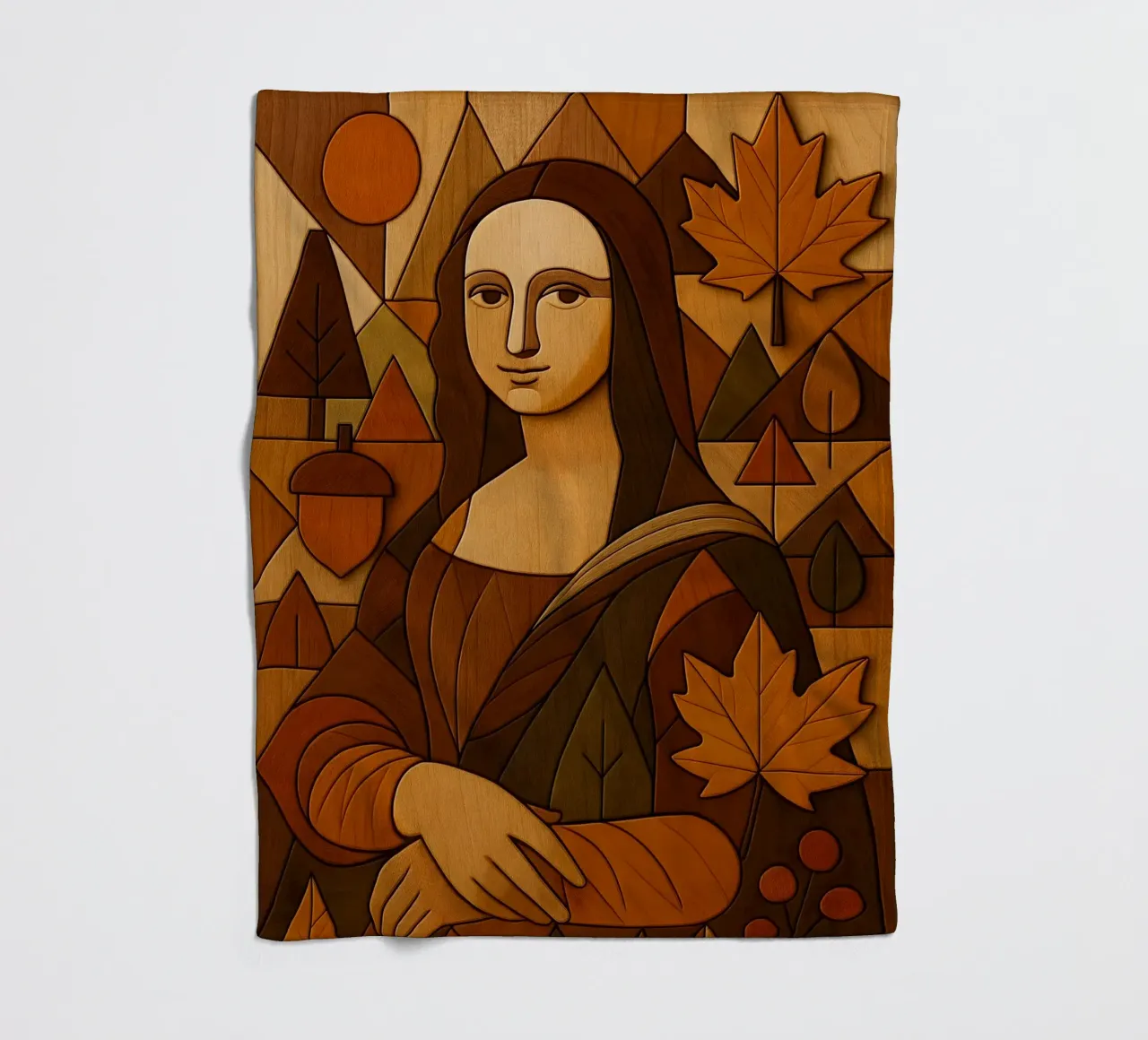 Monna Lisa in legno intagliato coperta in pile da ARTOMATIC
