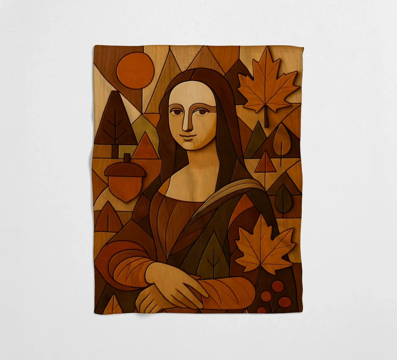 Monna Lisa in legno intagliato coperta in pile da ARTOMATIC