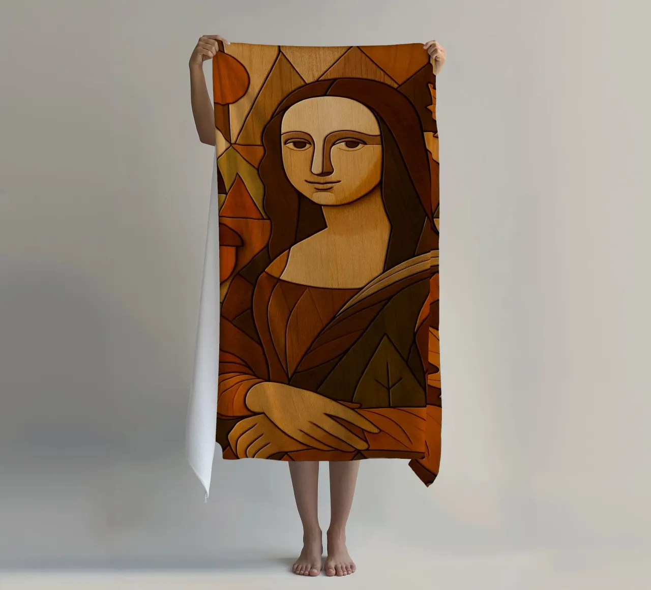 Monna Lisa in legno intagliato telo mare da ARTOMATIC
