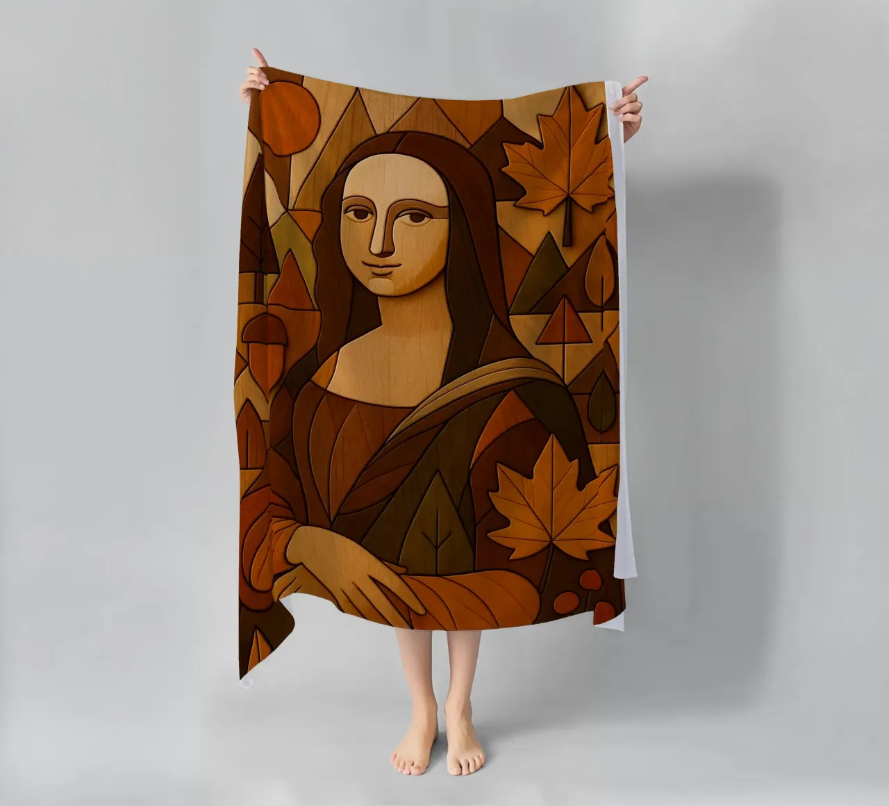 Monna Lisa in legno intagliato telo mare da ARTOMATIC