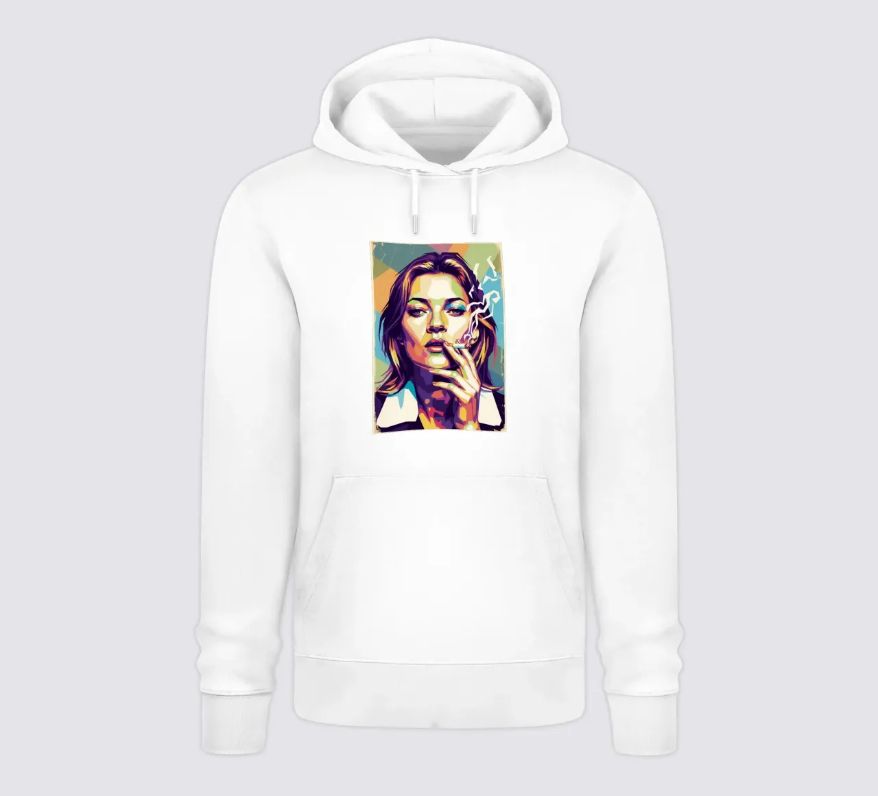 Kate Moss che fuma felpa con cappuccio da Hantamrata