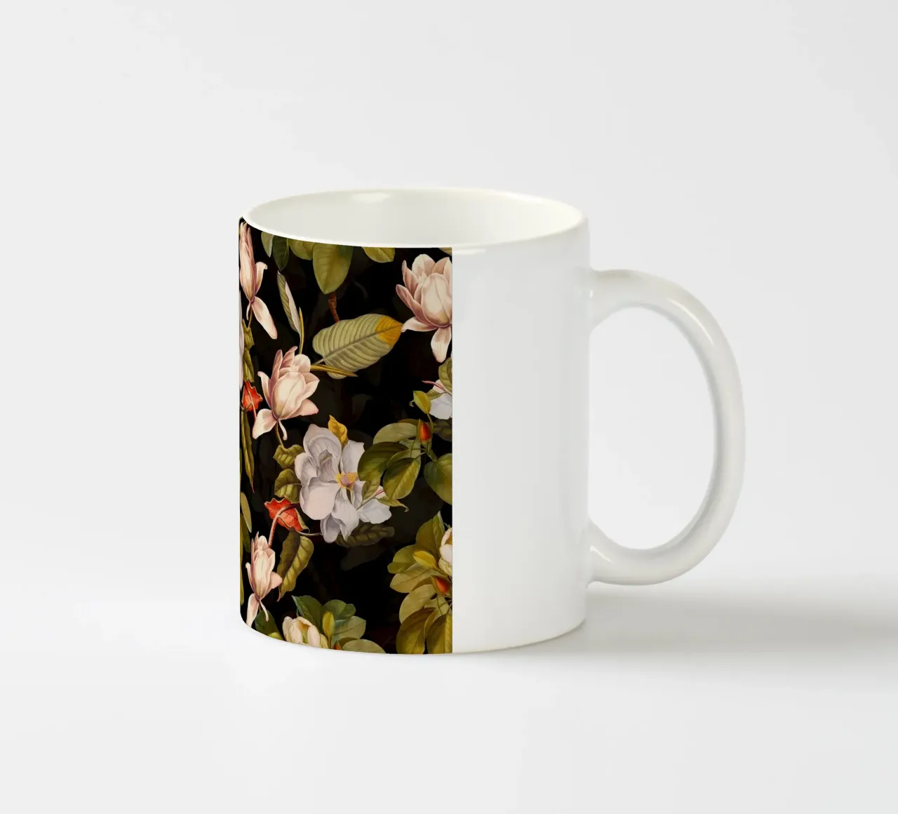 Giardino di magnolie di mezzanotte con fiori e foglie d'autunno tazza in ceramica da Vintage World - Uta Naumann