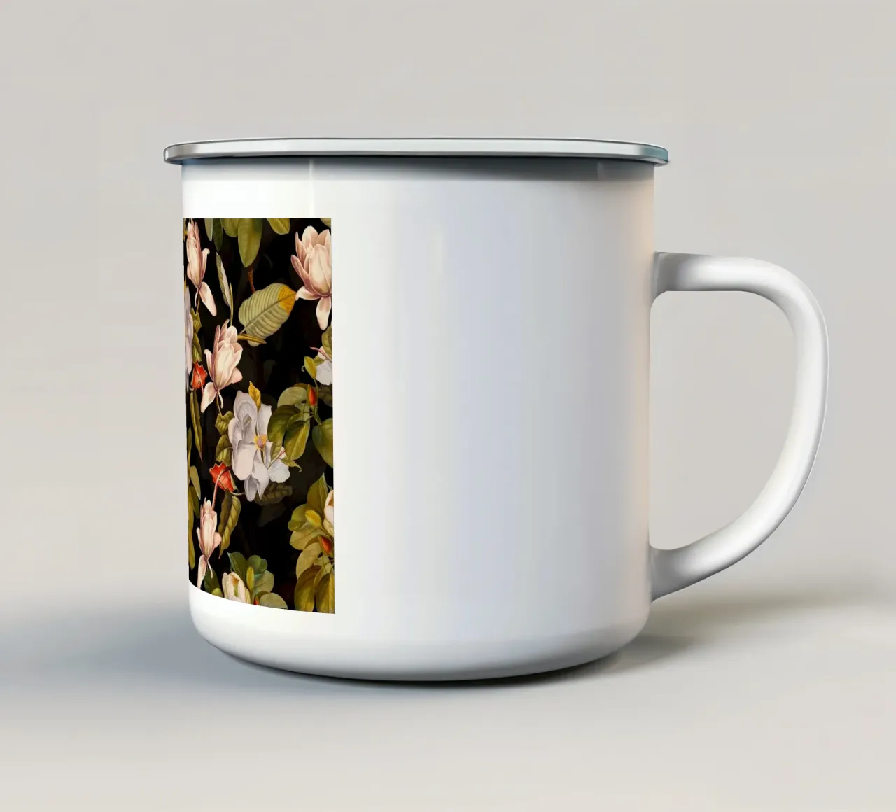 Giardino di magnolie di mezzanotte con fiori e foglie d'autunno tazza in smalto da Vintage World - Uta Naumann