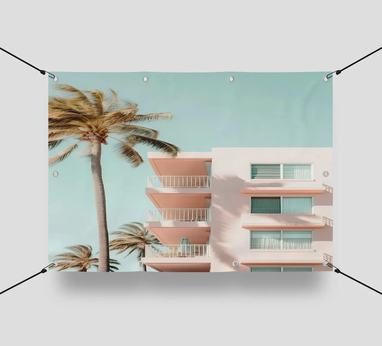 Pastel Pink Building With Palms Summer telo in pvc da Leonard Barreiro
