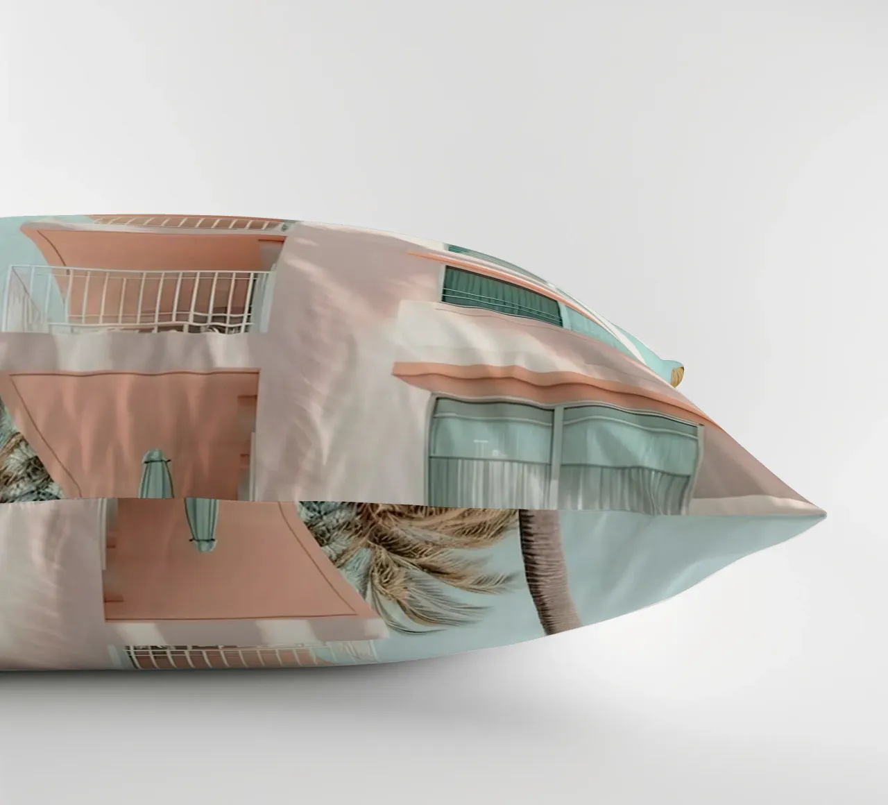 Pastel Pink Building With Palms Summer cuscino da Leonard Barreiro