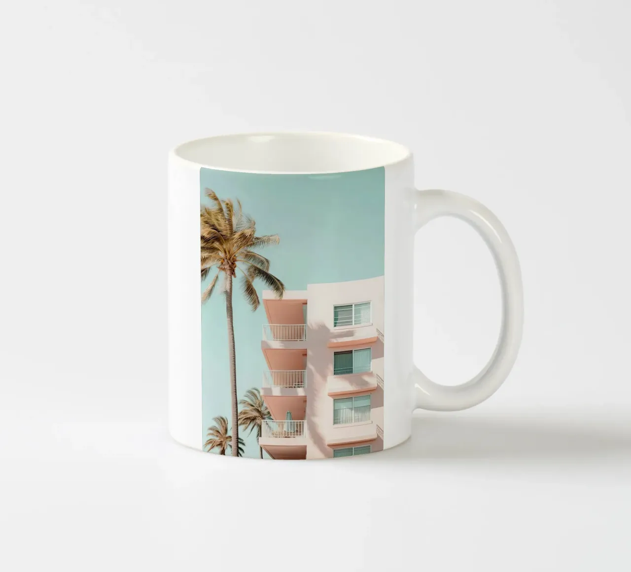 Pastel Pink Building With Palms Summer tazza in ceramica da Leonard Barreiro
