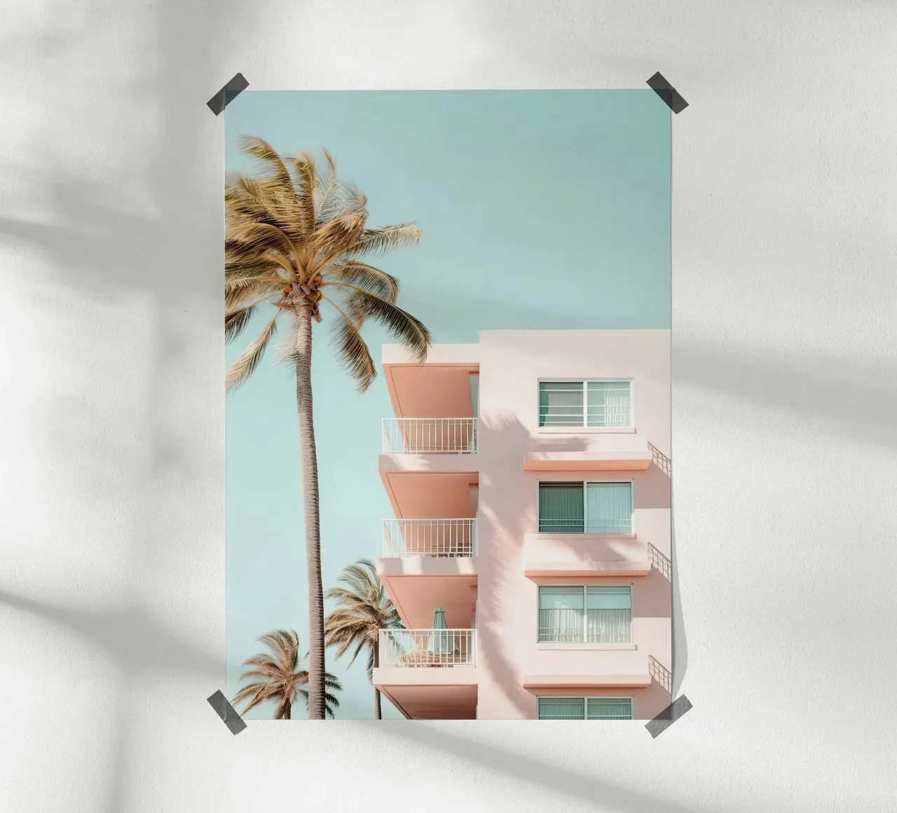 Pastel Pink Building With Palms Summer carta hahnemühle da Leonard Barreiro