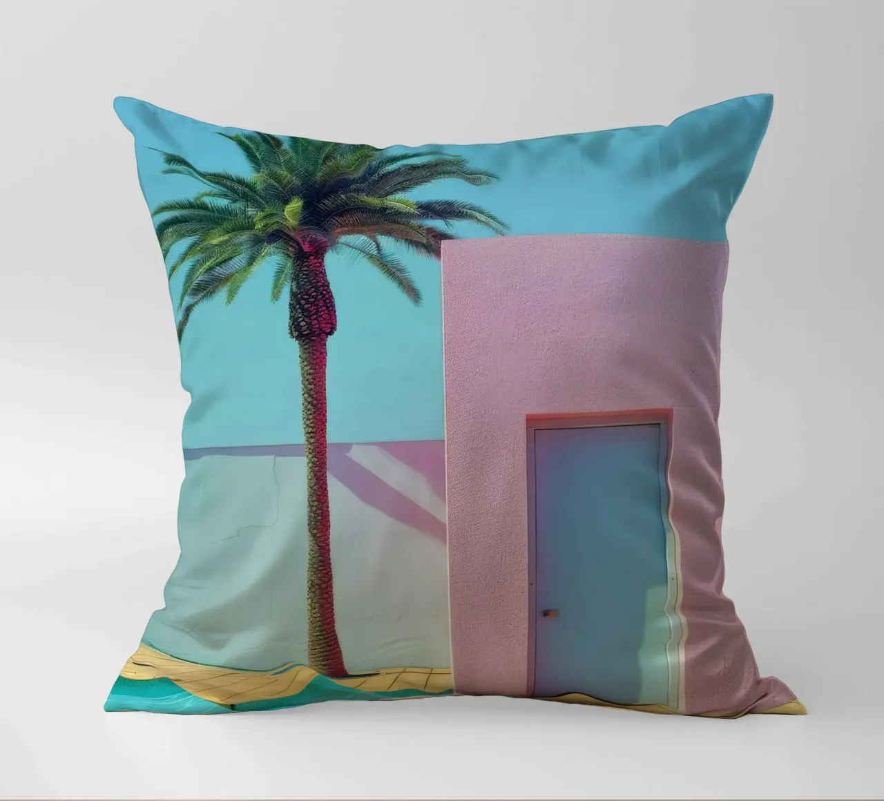 Pink House With Palm Tree cuscino da Leonard Barreiro