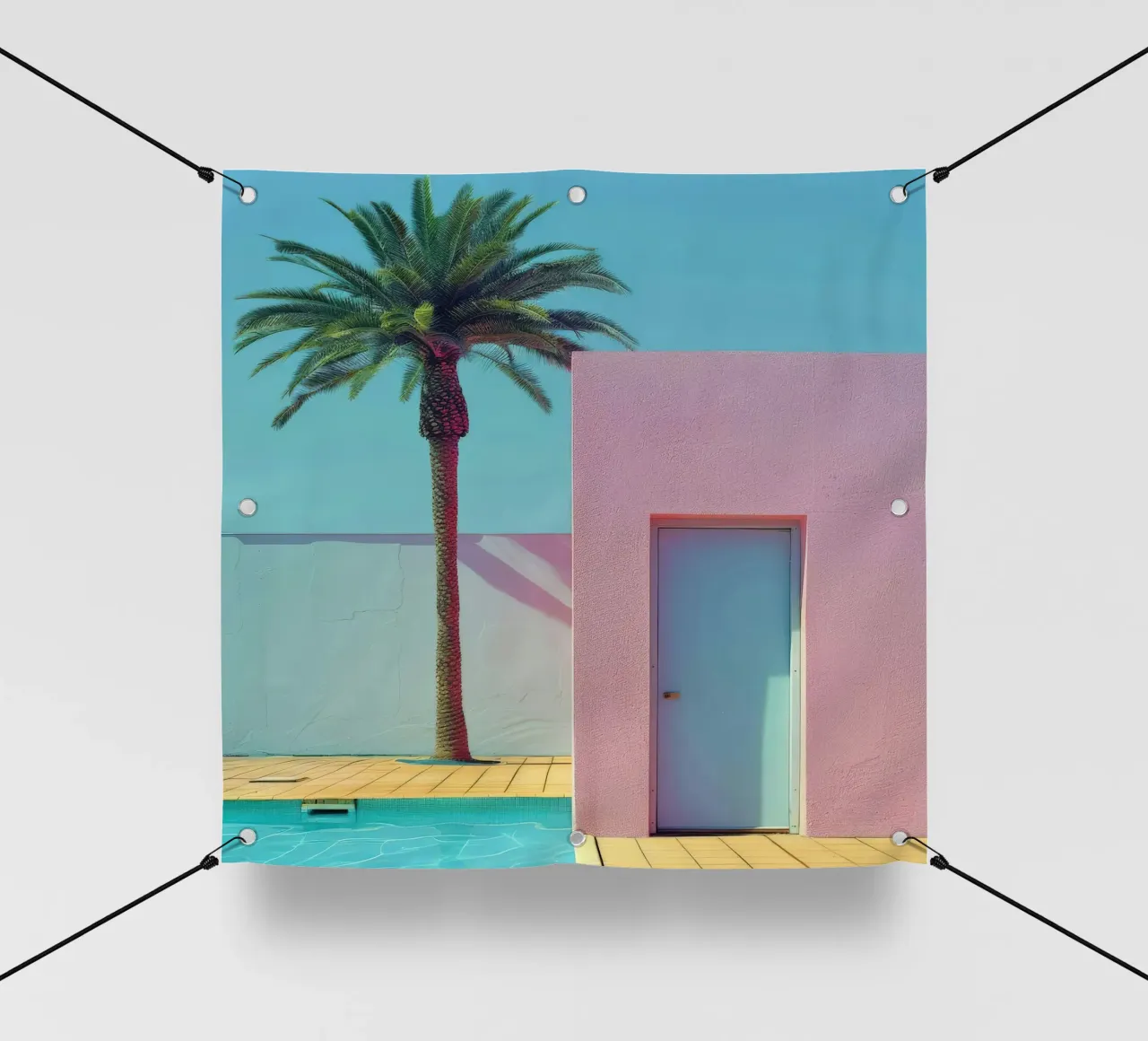 Pink House With Palm Tree telo in pvc da Leonard Barreiro