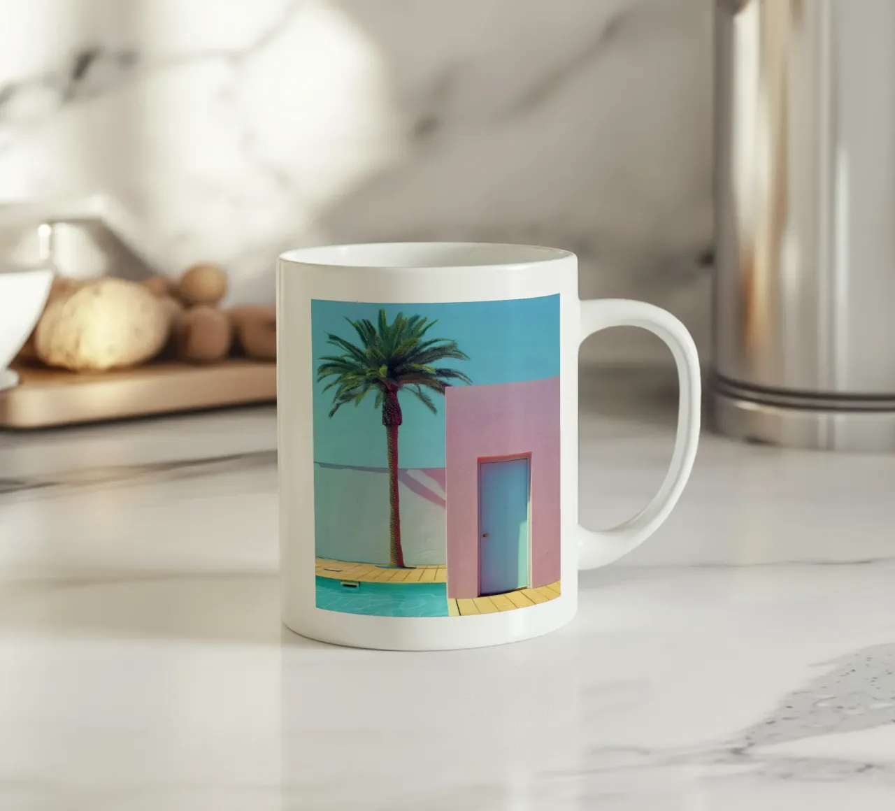 Pink House With Palm Tree tazza in ceramica da Leonard Barreiro