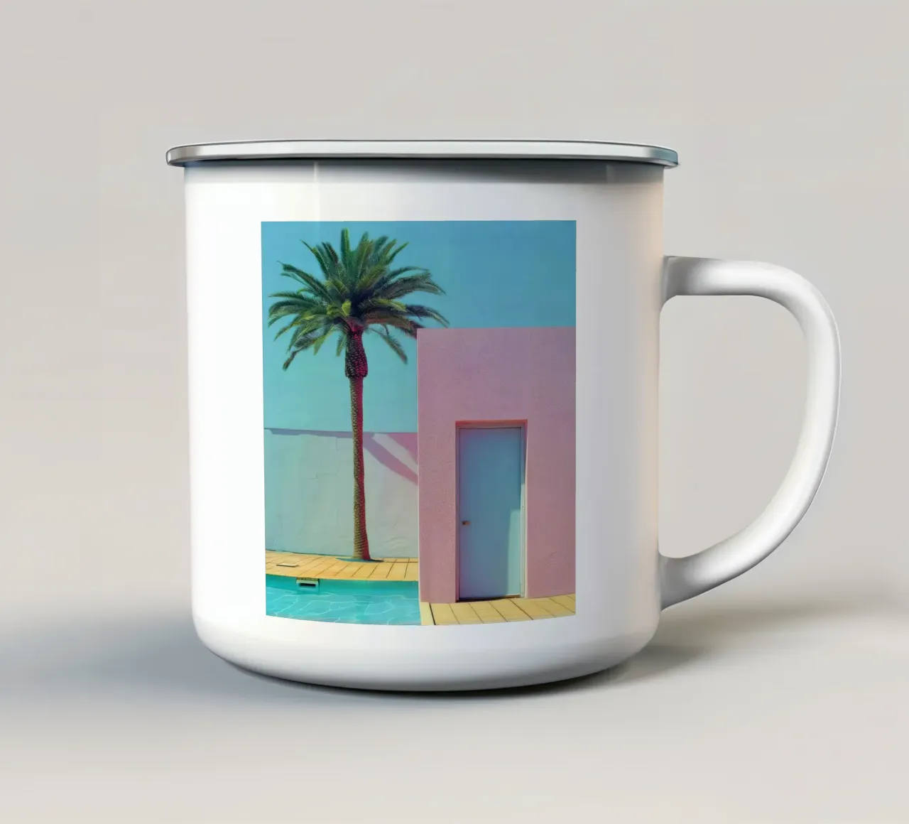 Pink House With Palm Tree tazza in smalto da Leonard Barreiro