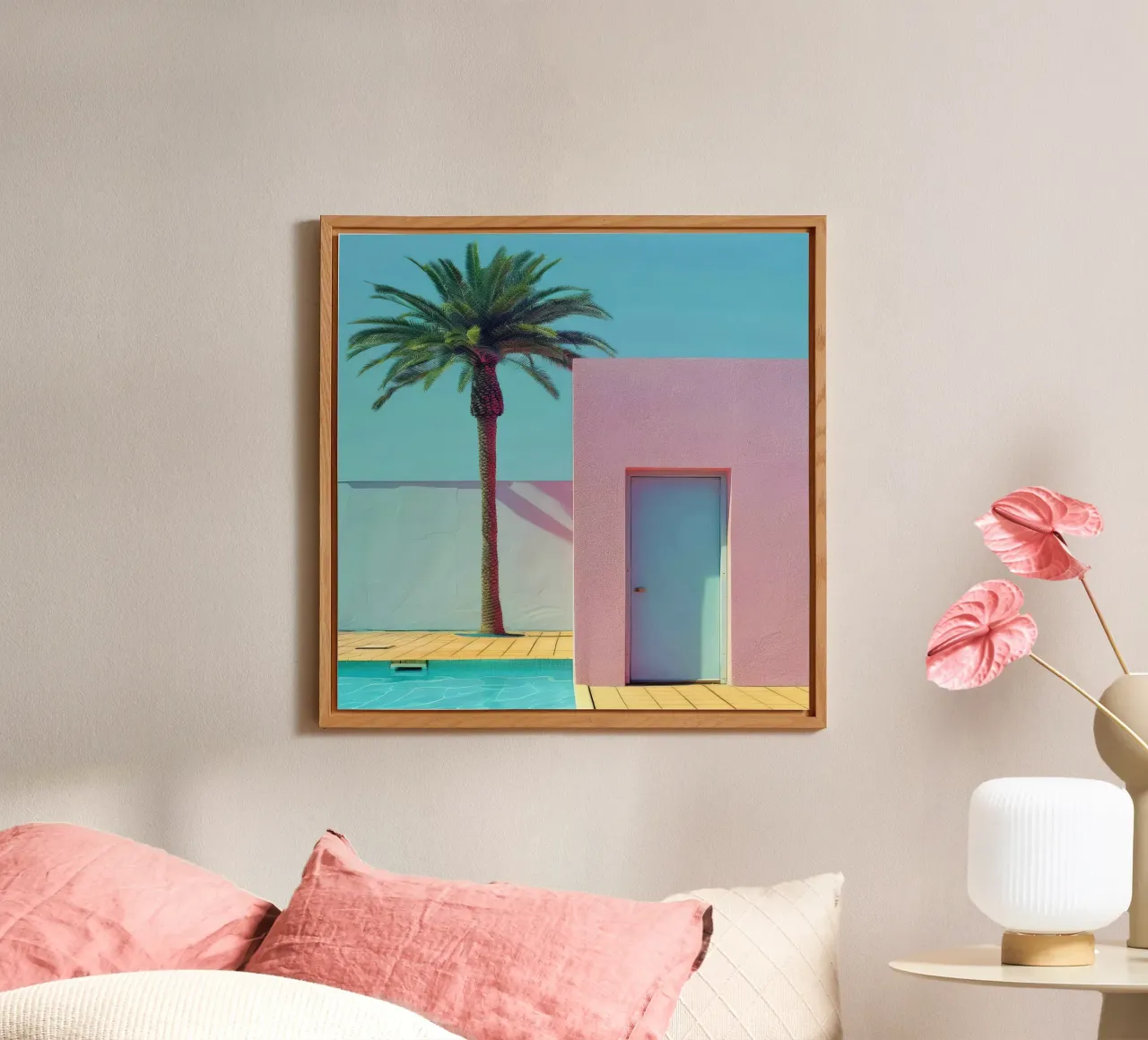 Pink House With Palm Tree alluminio dibond da Leonard Barreiro
